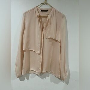 Zara Women's Casual Blouse, Sheer Beige, Button Line, Long Sleeves, S